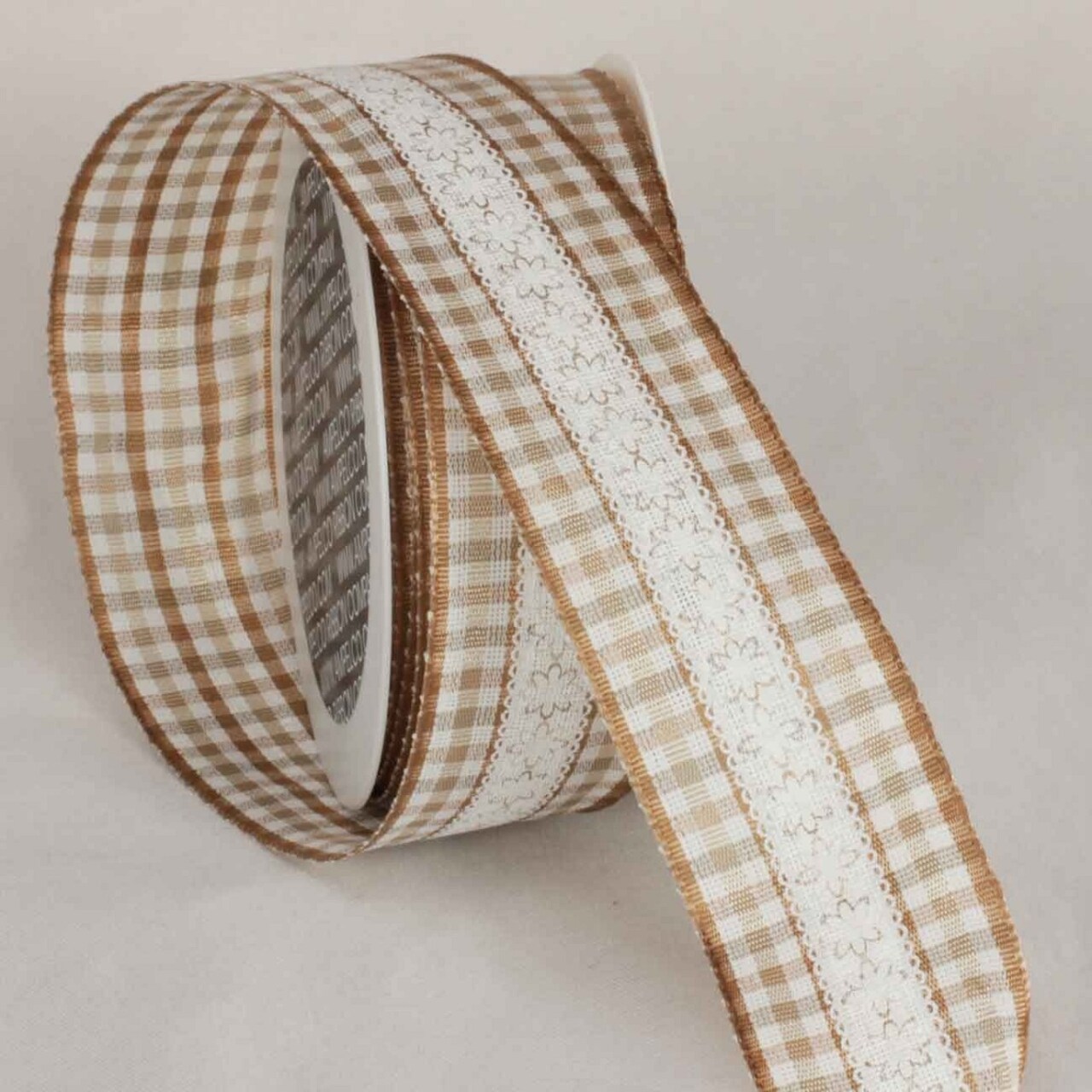 The Ribbon People Brown and White Wired Craft Ribbon 1.5" x 16 Yards